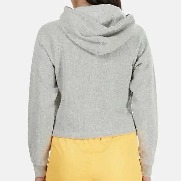 Nike NSW Cropped Ribbed Pullover Hoodie Womens Size Medium Gray Knit - Picture 3 of 10